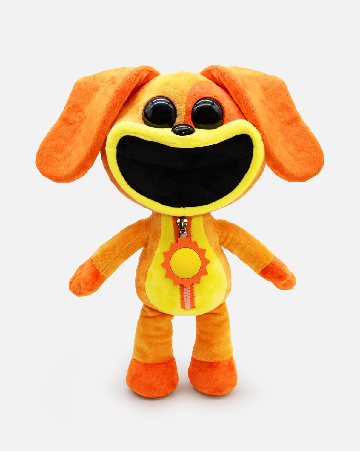 DogDay Plush 14-Inch Soft Toy with decorative zipper, Play The Game collectible, orange, yellow, cute stuffed animal toy.