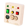 Montessori LED Light Switch Busy Board for toddlers with buttons and gears promoting cognitive development and motor skills.