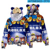 Roblox cat ear hooded sweatshirt with vibrant digital prints and playful character design, ideal for kids' winter fashion.