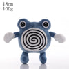 Poliwhirl plush toy 18cm, 100g. Cute and soft Pokemon collectible made from high-quality materials for cuddling and gifting.