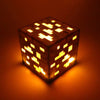 Minecraft Creeper LED Night Light Cube with warm yellow glow for kids' room decor, featuring USB and battery charging options.