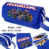 Roblox anime game canvas pencil case with colorful character design, showing compartments and ample space for school supplies.