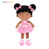 African American plush baby doll with pink dress and bows, 38cm tall, perfect for kids.