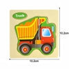 Montessori wooden truck puzzle for toddlers, colorful educational toy measuring 10.2cm, enhances creativity and motor skills.