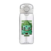 Clear plastic water bottle with Bulbasaur design, featuring a straw and white lid. Ideal for children, students, and school use.