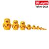 10-layer yellow duck wooden nesting dolls, beautifully painted for decoration or play.