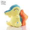 Cyndaquil Pokemon plush toy, 20cm, 157g, made of soft yellow and blue fabric with an orange flame detail. Ideal for cuddling or collecting.