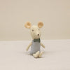 Cute little mouse plush doll with striped outfit, made from soft high-quality fabric, sitting upright on a neutral background.