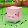 Minecraft pig cube-shaped LED night light with dimensions 4.25" x 3.5" x 3.5" on green pixelated background.