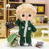 Mini Piggy BJD Doll in green tracksuit posing with school bag in a cozy room. Perfect for collectors and DIY enthusiasts.