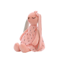 Pink Kawaii Long Ear Rabbit Plush Toy with Cute Dress, Perfect for Cuddling and Decoration.