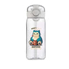 Clear water bottle with cute cartoon character design featuring text "Don't Talk Before My Coffee," large capacity with straw.