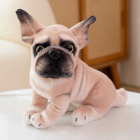 Adorable plush French Bulldog doll with realistic design made from soft plush fabric and PP cotton, perfect for dog lovers and kids.