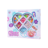 Kids DIY Bead Jewelry Making Kit in heart-shaped box with colorful beads for crafting unique bracelets and necklaces.