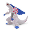 White and blue Pokemon action figure with pink accents, featuring a dragon-like design. Collectible PVC toy for kids and collectors.