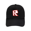 Roblox black baseball cap with red and white logo, perfect for game fans, stylish design for men and women.