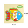 Colorful wooden fish puzzle for toddlers, part of a Montessori animal puzzle set, measuring 10.2 cm x 10.2 cm.