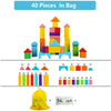 40-piece colorful wooden building blocks set for kids with storage bag and instructions, perfect for creative play and learning.