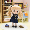 Mini piggy BJD doll with movable joints and handmade outfit in a cozy room setting.