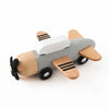 Wooden airplane toy model for kids, made of high-quality beech wood with colorful design, propeller, and wheels for imaginative play.