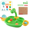 Green kids electric kitchen sink playset with pretend dishes and dinosaur theme for imaginative play and learning skills.