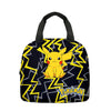 Pokemon Pikachu lunch bag with black background and yellow lightning design, part of the 3-piece school backpack set.