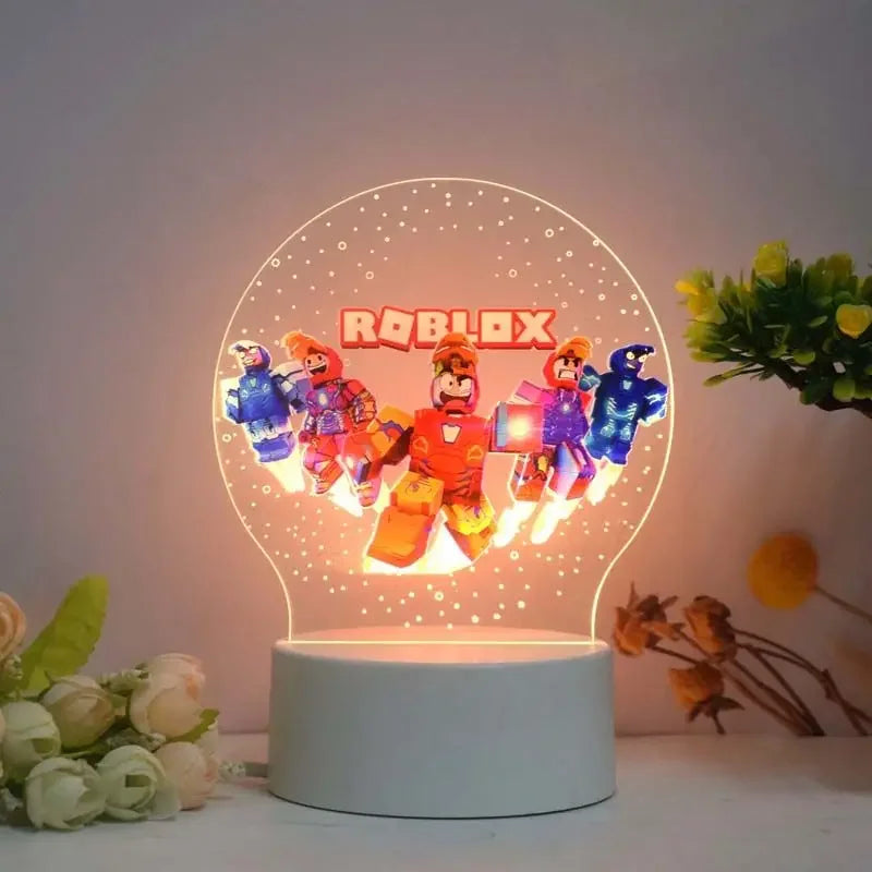 Roblox-themed two-dimensional night light with LED glow and vibrant character graphics, perfect for kids' rooms and gaming decor.