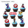 Roblox-themed cupcake toppers set, featuring game characters and logos for party decor, includes 24 pieces with vibrant designs.