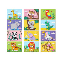 Kids DIY Sticker Art Kit with colorful animal designs including giraffe, owl, and parrot for fun educational crafting activities.