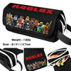 Roblox anime game canvas pencil case with characters, featuring zipper compartments and spacious storage for school supplies.