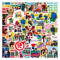 Colorful 50-pack of Roblox cartoon stickers featuring vibrant characters and logos for decorating personal items.