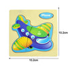 Montessori wooden airplane puzzle piece for toddlers, featuring vibrant colors on a 10.2cm square board.