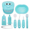 Montessori dentist play set for kids with dental tools and model teeth for teaching oral hygiene through role play.