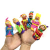 Colorful soft animal finger puppet toys for imaginative play and storytelling on hands.