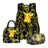 MINISO Pokemon Pikachu school backpack set with lunch bag and pen case, featuring a striking anime design for students.