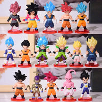 Dragon Ball Z action figure set with iconic characters in vibrant colors on display stand.