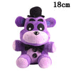 Purple bear plush toy with black hat and bow tie, 18cm tall, inspired by Five Nights at Freddy's game characters.