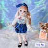 Doll wearing blue skirt