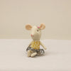 Adorable little mouse plush doll in a yellow dress with flower detail, perfect soft toy for children.