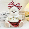 Little Bear Plush Doll with red striped bow and plaid dress, perfect for cuddling and playtime.