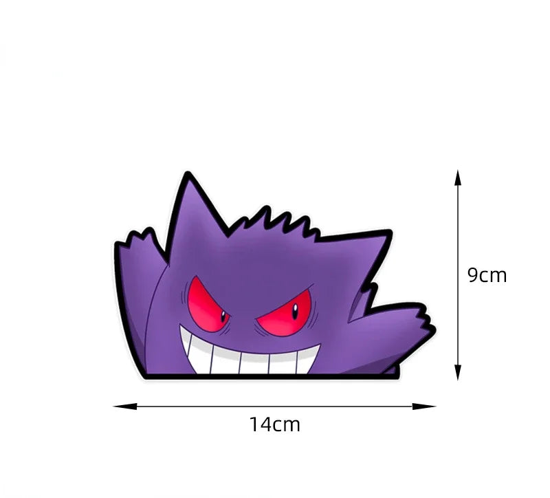 Gengar car sticker decal, 14x9cm, featuring a cute Pokemon emoji design. Durable, waterproof vinyl for cars, motorcycles, and scooters.