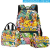 Pokemon School Backpack Set with Pikachu design, includes a backpack, lunch bag, and pen case, perfect for students who love anime.