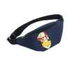 Cartoon character-themed navy blue waist bag with front zip and adjustable strap, ideal for casual use and travel.