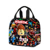 Roblox-themed shoulder bag with colorful cartoon design featuring characters and logo.