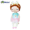 Metoo Angela Doll in cute pastel outfit with bow, made from ultra-soft plush fabric and PP cotton, perfect for cuddling and gifting.