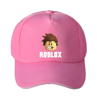 Pink Roblox baseball cap featuring a character graphic, ideal for fans seeking style and sun protection.