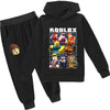 Cartoon Roblox leisure suit with printed hoodie and trousers for kids featuring popular characters, perfect for casual wear.