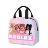 Roblox-themed shoulder bag featuring colorful cartoon characters on a glittering background, part of the backpack set.