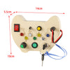 Montessori LED light switch busy board with colorful buttons and switches for toddler education and fine motor skill development.