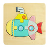 Colorful wooden puzzle featuring a cartoon submarine design ideal for early learning and hand-eye coordination activities.